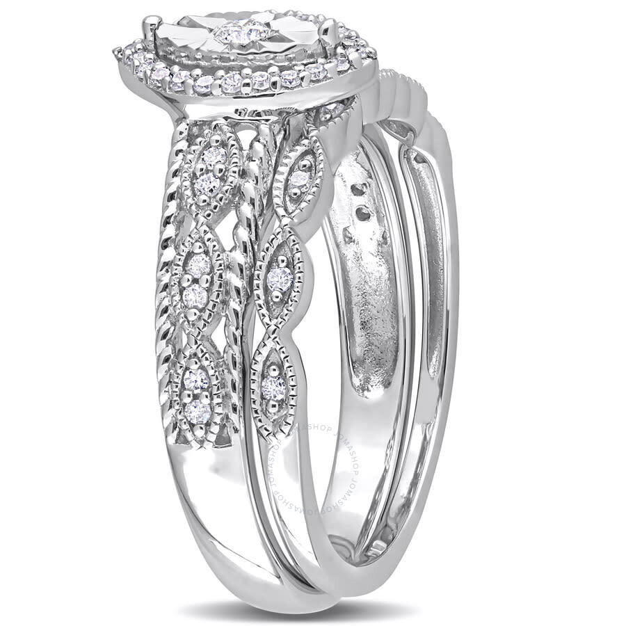 Shop Amour 1/5 Ct Tw Diamond Oval Halo Bridal Ring Set In Sterling Silver In White