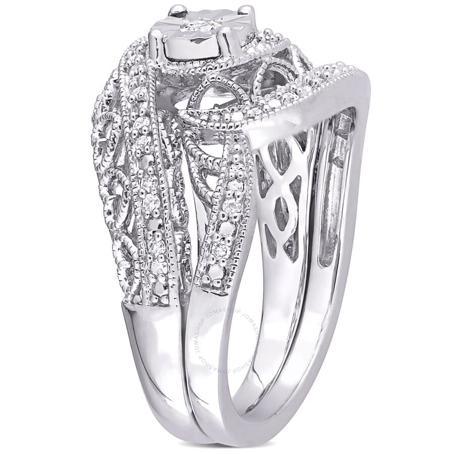 Amour 1/5 Ct Tw Diamond Vintage Bridal Set In Sterling Silver In White