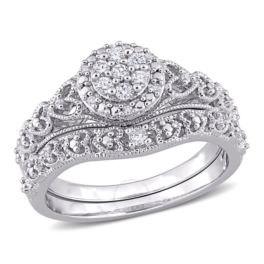Amour 1/5 Ct Tw Diamond Vintage Bridal Set In Sterling Silver In White
