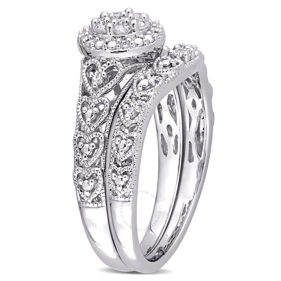 Amour 1/5 Ct Tw Diamond Vintage Bridal Set In Sterling Silver In White