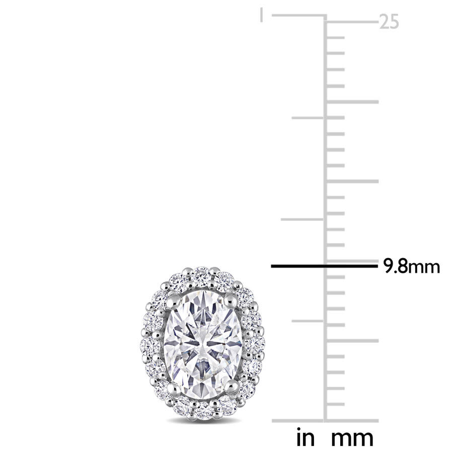 Amour 2 1/3 Ct Dew Created Moissanite Oval Halo Stud Earrings In Sterling Silver In White
