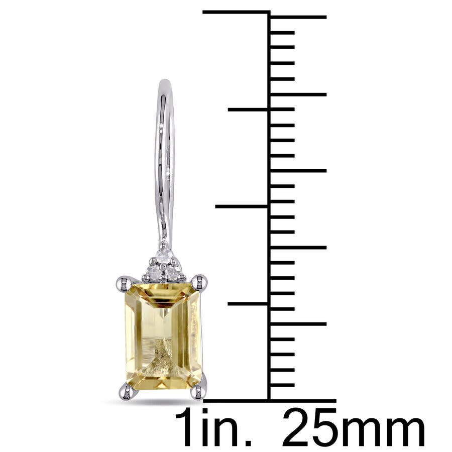 Amour Emerald Cut Citrine And Diamond Accent Euroback Earrings In Sterling Silver In White