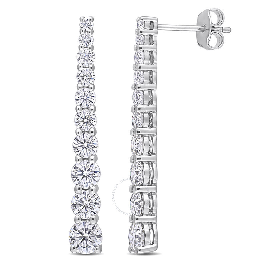 Amour 2 3/4 Ct Dew Created Moissanite Journey Earrings In Sterling Silver In White