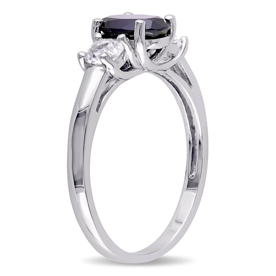 Shop Amour Oval Cut Created Blue And Created White Sapphire 3-stone Ring In Sterling Silver