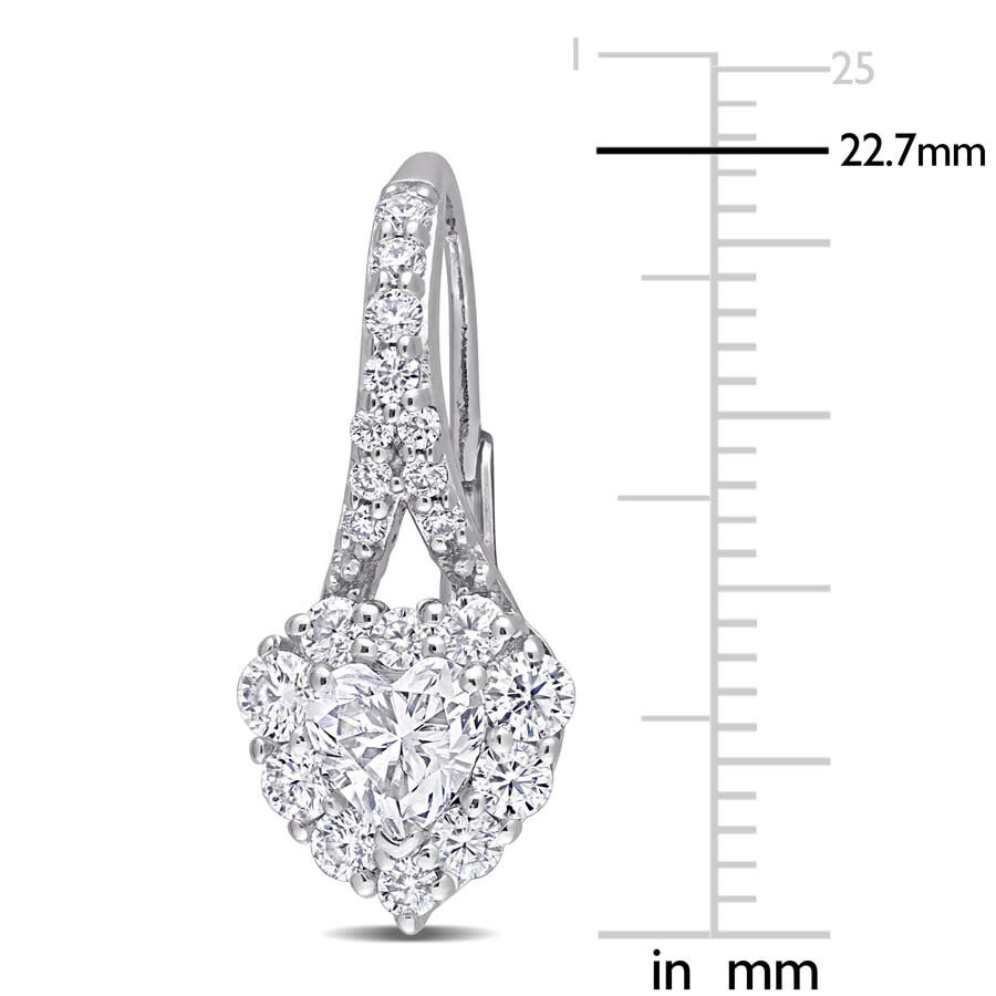 Amour 2 Ct Dew Created Moissanite Heart Halo Leverback Earrings In Sterling Silver In White