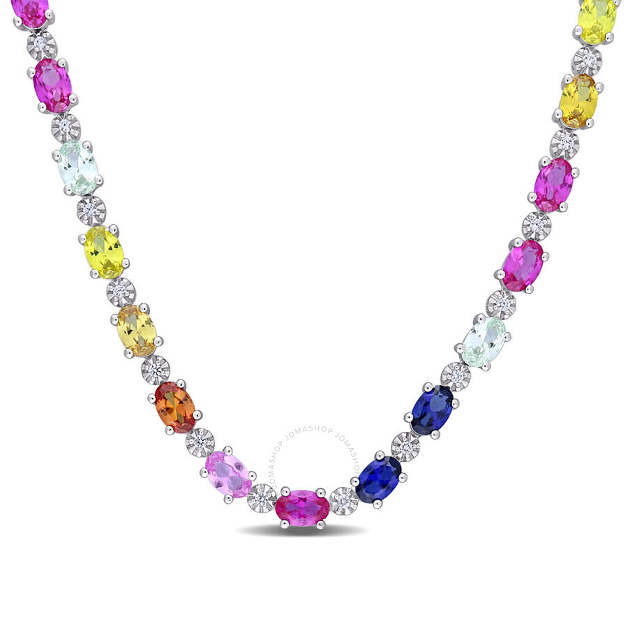 Shop Amour 24 1/2 Ct Tgw Multi-color Created Sapphire Tennis Necklace In Sterling Silver In Silver Tone