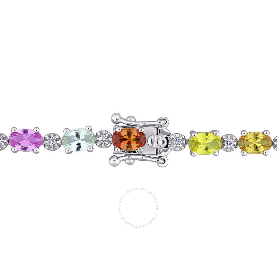 Amour 24 1/2 Ct Tgw Multi-color Created Sapphire Tennis Necklace In Sterling Silver In Silver Tone
