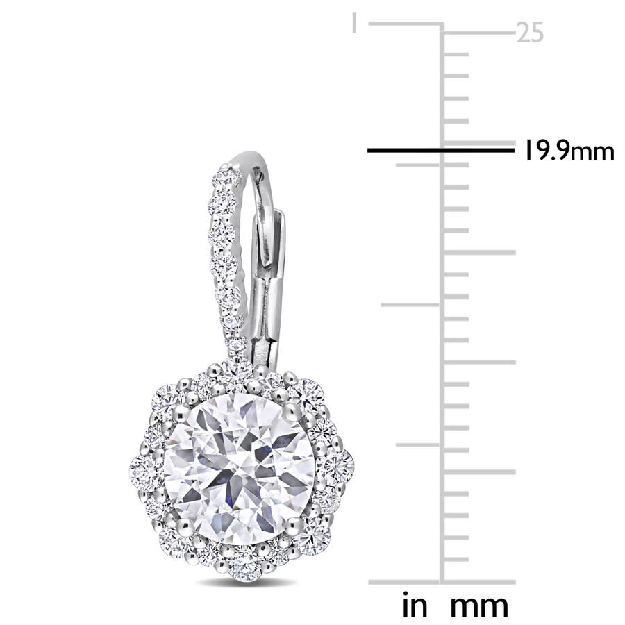 Amour 3 1/6 Ct Dew Created Moissanite Floral Halo Leverback Earrings In Sterling Silver In White