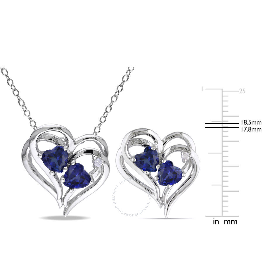 Amour 2-pc Set Of 3 2/5 Ct Tgw Created Blue Sapphire And Diamond Accent Heart Stud Earrings And Pend In White