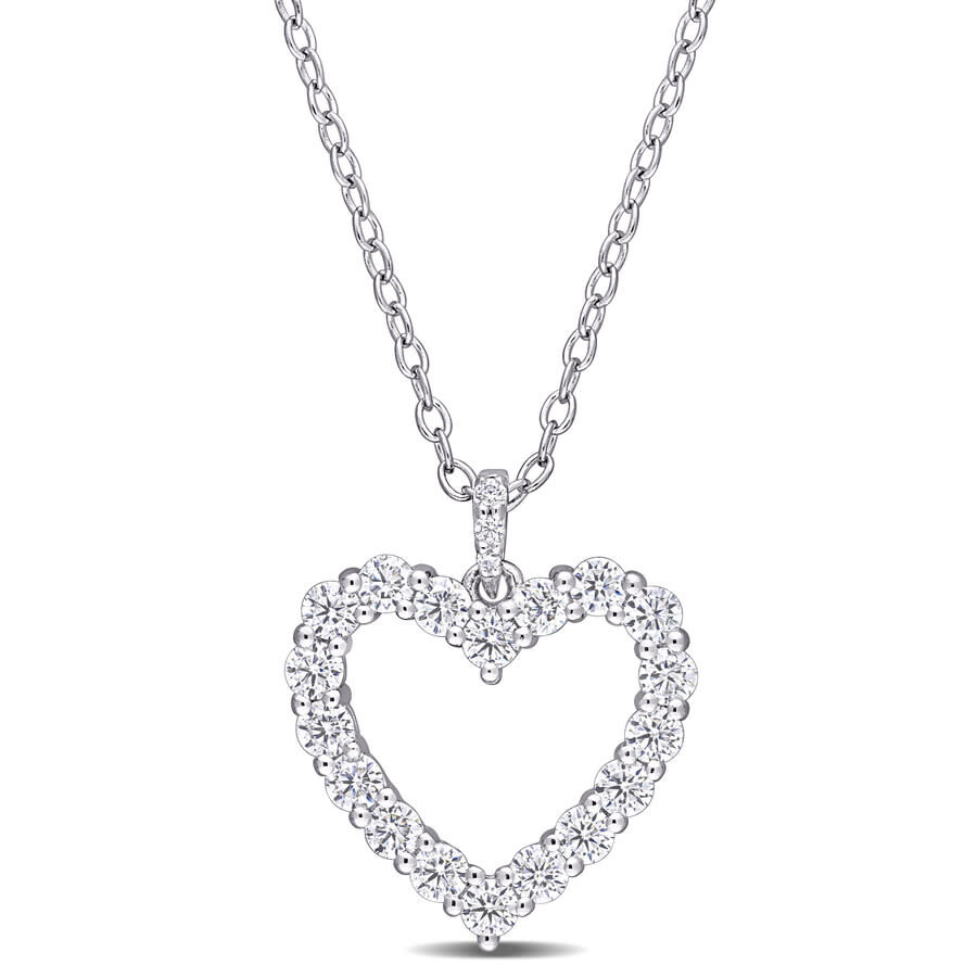 Shop Amour 3/5 Ct Dew Created Moissanite Open Heart Pendant With Chain In Sterling Silver In White