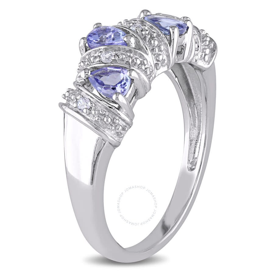 Amour Tanzanite Teardrop Pave Journey Ring In Sterling Silver In White