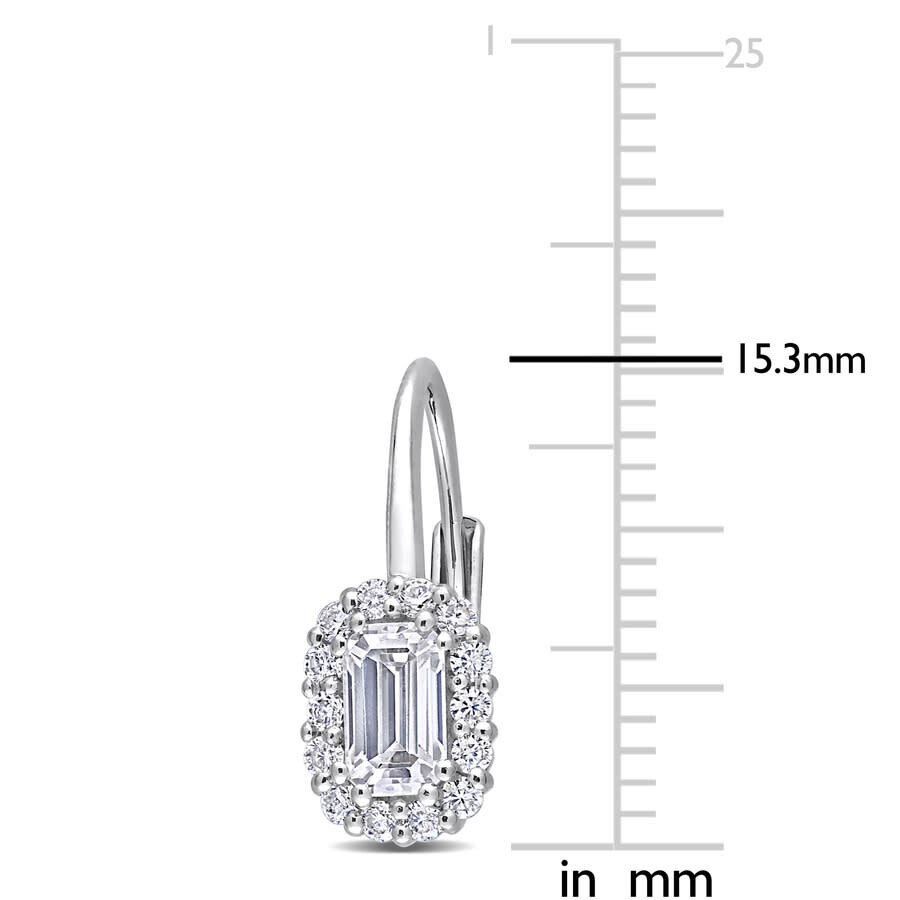 Amour 4/5 Ct Dew Created Moissanite Octagon Halo Leverback Earrings In Sterling Silver In White