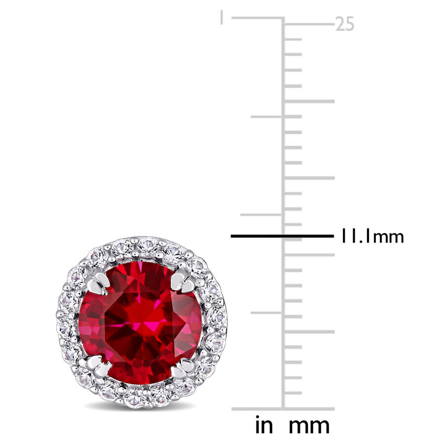Amour 5 1/2 Ct Tgw Created Ruby Created White Sapphire Circular Halo Stud Earrings In Sterling Silve In White