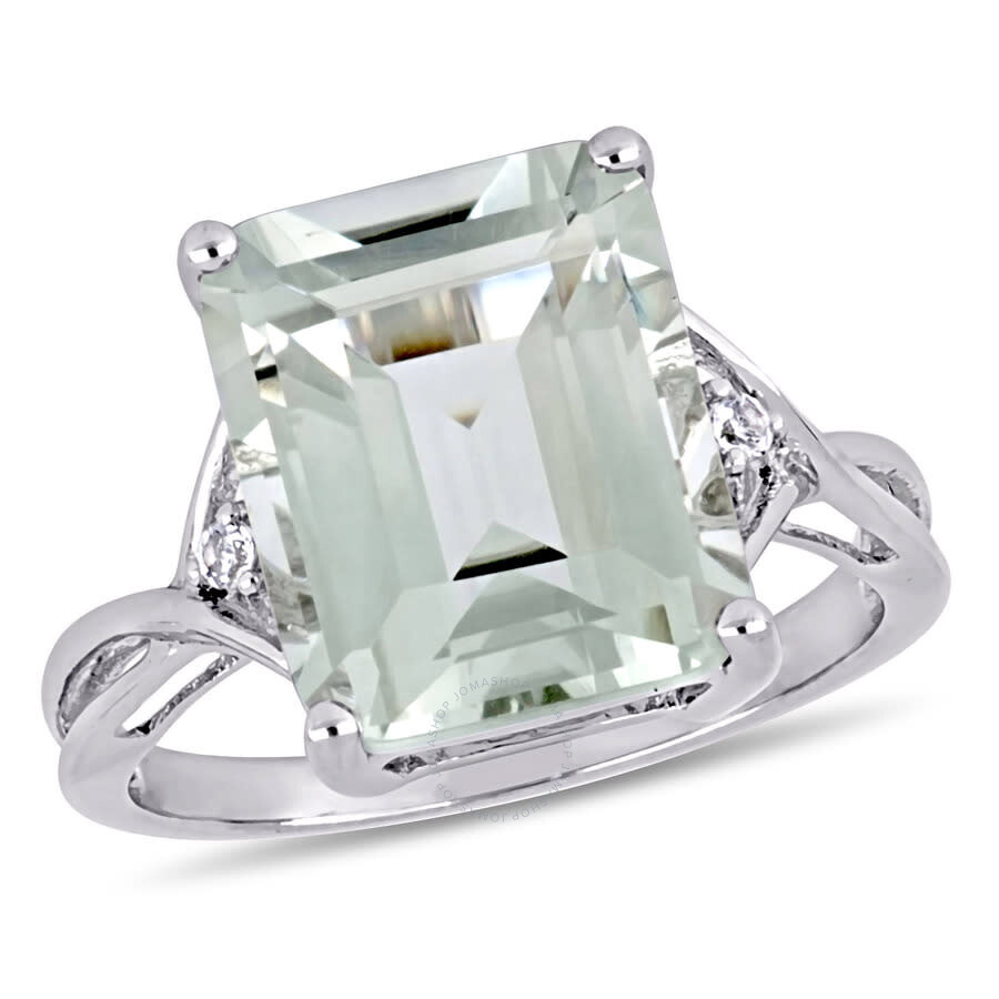 Amour 5 5/8 Ct Tgw Emerald Cut Green Quartz And White Topaz Twist Ring In Sterling Silver In White