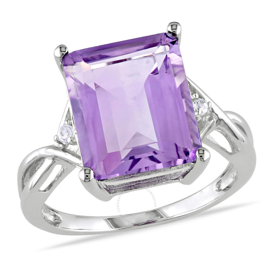 Amour 5 7/8 Ct Tgw Emerald Cut Amethyst White Topaz Ring In Sterling Silver In White