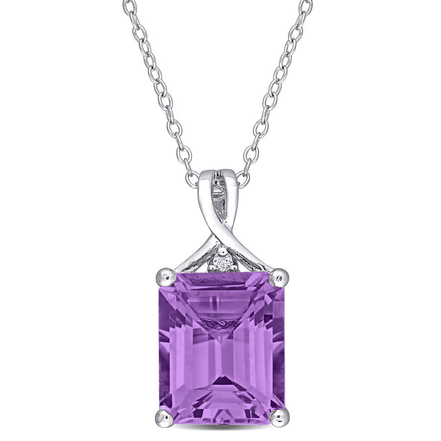 Amour 5 Ct Tgw Octagon Amethyst And White Topaz Pendant With Chain In Sterling Silver In White