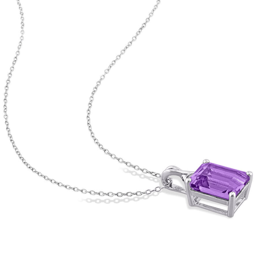 Amour 5 Ct Tgw Octagon Amethyst And White Topaz Pendant With Chain In Sterling Silver In White
