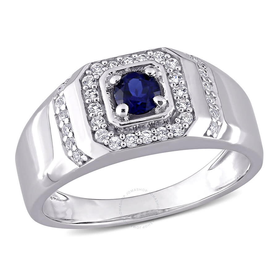 Shop Amour 5/8 Ct Tgw Created Blue Sapphire And Created White Sapphire Men's Ring In Sterling Silver