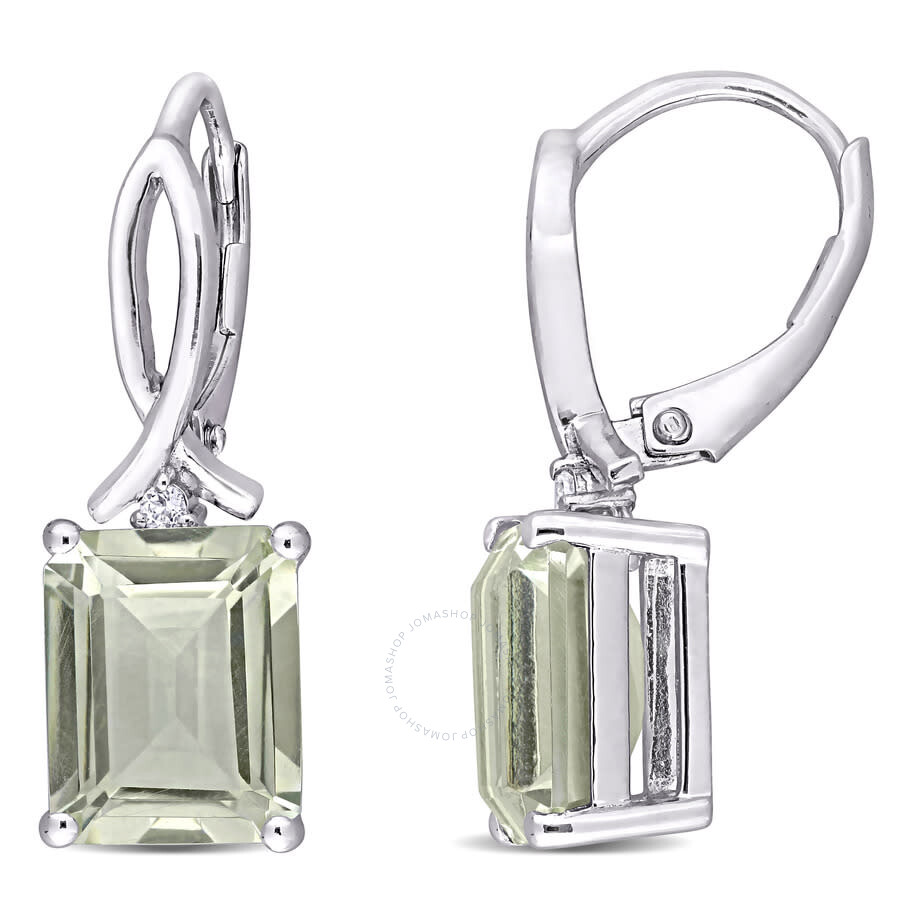Amour 6 1/2 Ct Tgw Octagon Green Quartz And White Topaz Leverback Earrings In Sterling Silver In White