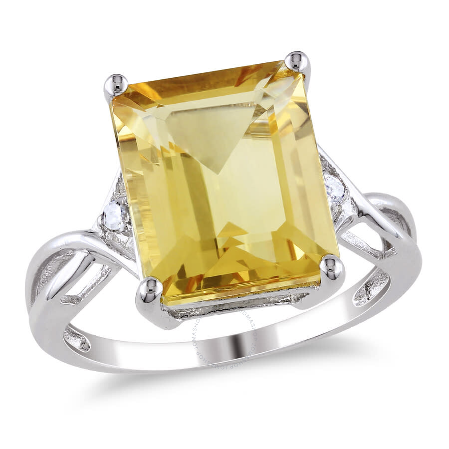 Amour 6 5/8 Ct Tgw Emerald Cut Citrine And White Topaz Ring In Sterling Silver In White