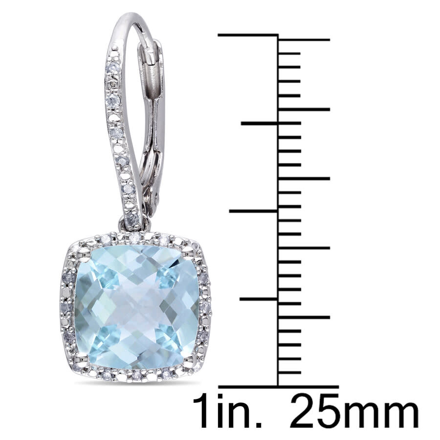 Amour 8 1/2 Ct Tgw Blue Topaz And 1/5 Ct Tw Diamond Leverback Halo Earrings In Sterling Silver In White