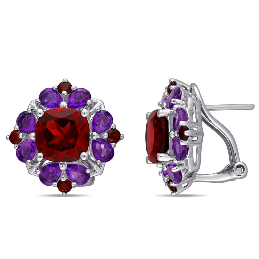 Amour 8 7/8 Ct Tgw Garnet And African Amethyst Quatrefoil Floral Earrings In Sterling Silver In Red/purple