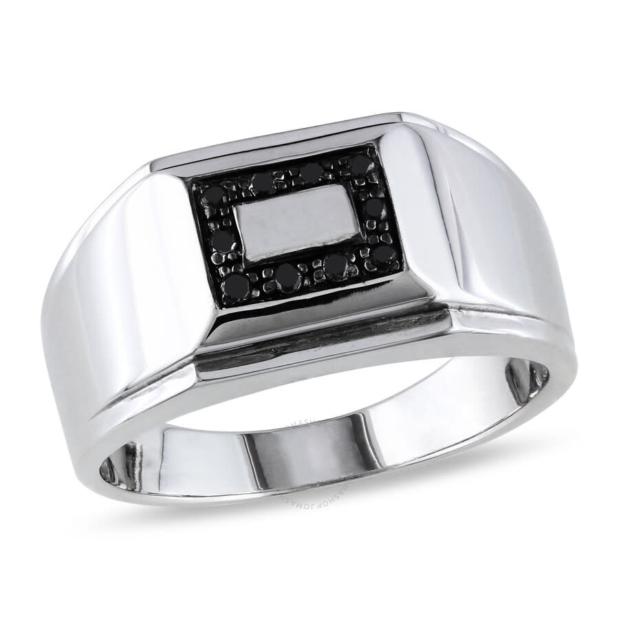 Shop Amour 1/10 Ct Tw Men's Square Black Diamond Ring In Sterling Silver In White