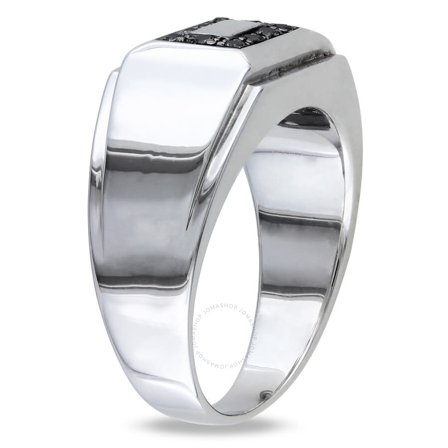 Shop Amour 1/10 Ct Tw Men's Square Black Diamond Ring In Sterling Silver In White