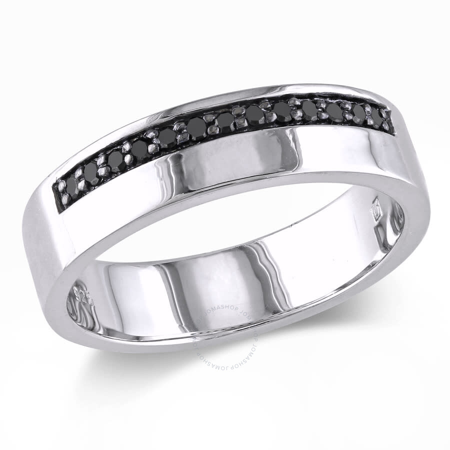 Shop Amour 1/5 Ct Tw Black Diamond Single Row Men's Ring In Sterling Silver In White