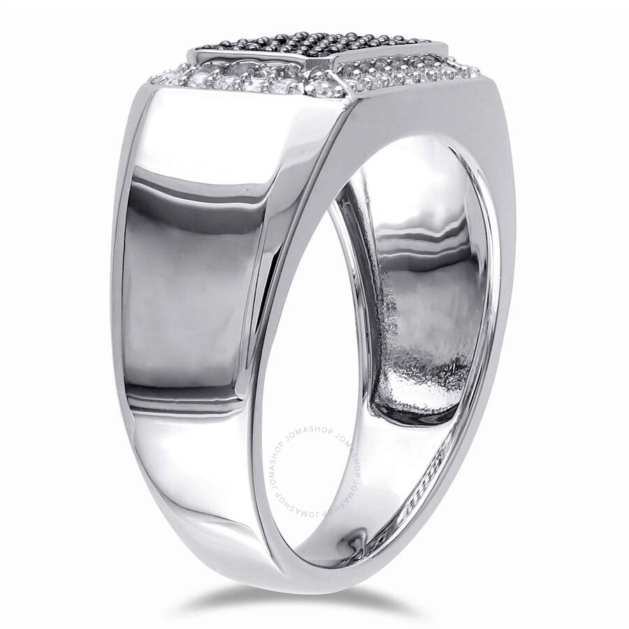 Amour Men's Halo Black Spinel And White Sapphire Square Ring In Sterling Silver In Black / Silver / White