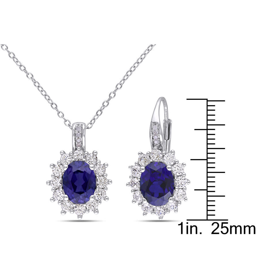Amour 2-pc Set Of 12 1/10 Ct Tgw Created Blue And Created White Sapphire And Diamond Halo Pendant Wi In White