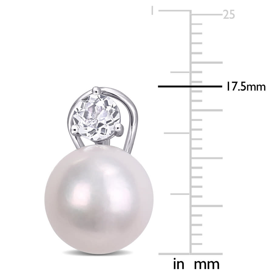 Amour 11-12mm Cultured Freshwater Pearl And 1 1/6 Ct Tgw White Topaz Earrings In Sterling Silver In White