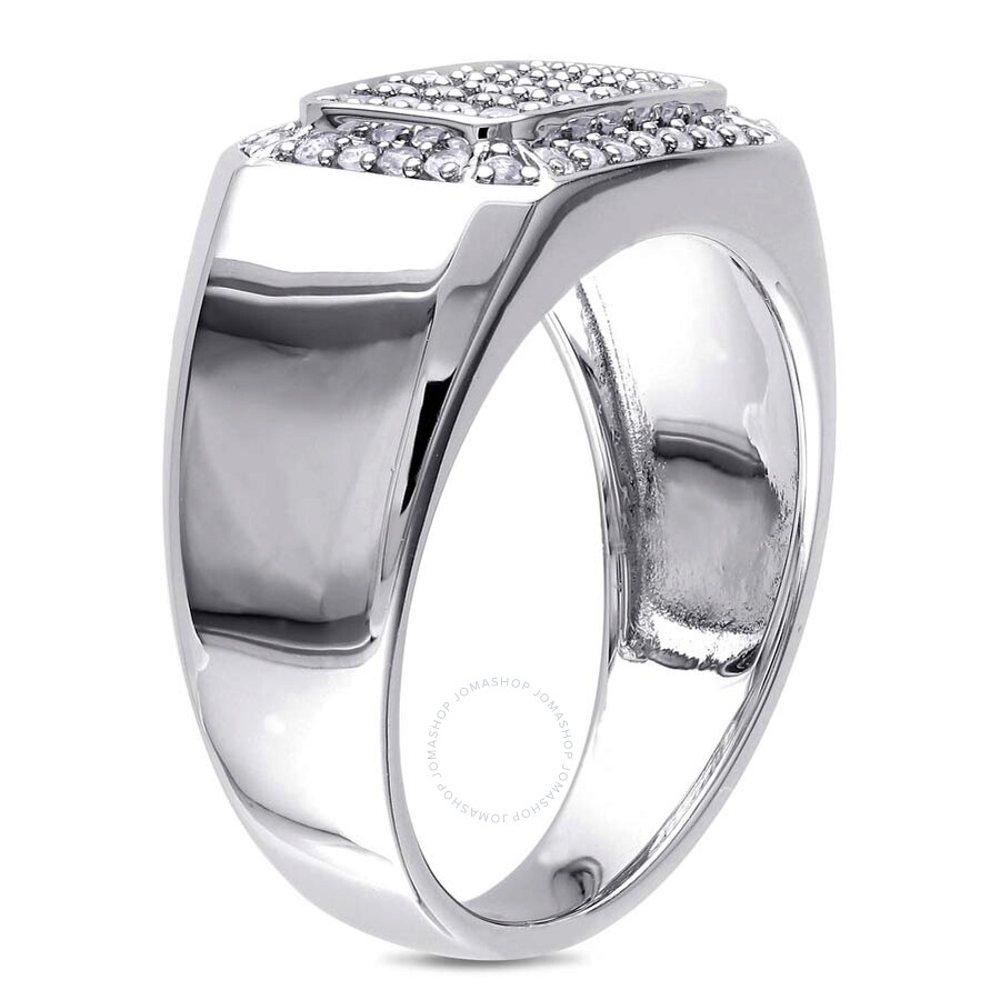 Amour Men's White Sapphire Square Ring In Sterling Silver In Silver / White