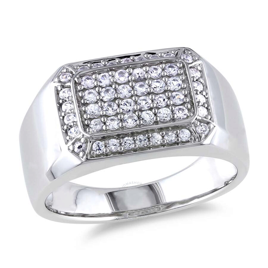 Shop Amour Men's White Sapphire Square Ring In Sterling Silver In Silver / White