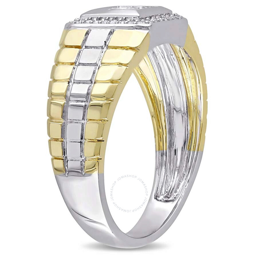 Shop Amour 1/2 Ct Tw Princess Cut Quad And Round Diamond Men's Ring In 2-tone Yellow And White 10k Gold In Gold / White / Yellow