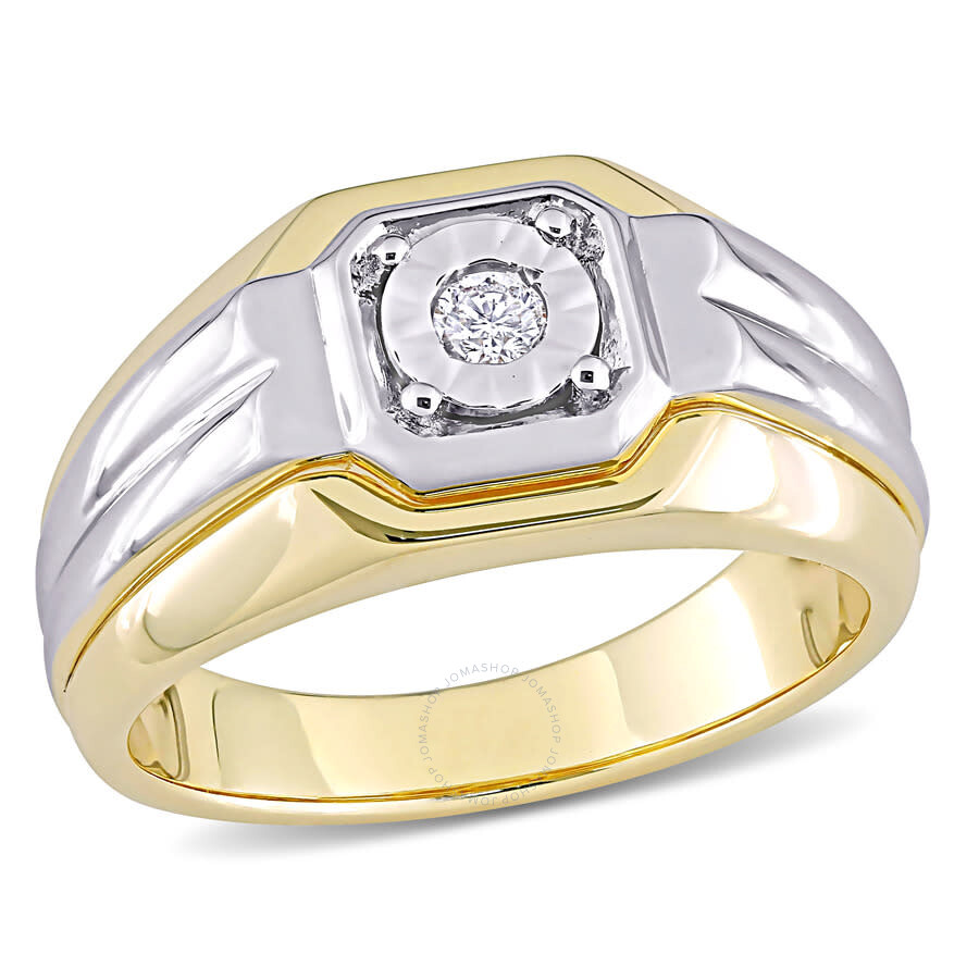 Shop Amour 1/10 Ct Tw Diamond Men's Ring In White And Yellow Plated Sterling Silver In Multi-color