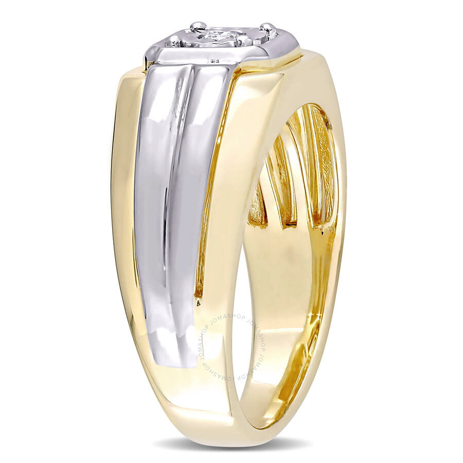 Shop Amour 1/10 Ct Tw Diamond Men's Ring In White And Yellow Plated Sterling Silver In Multi-color