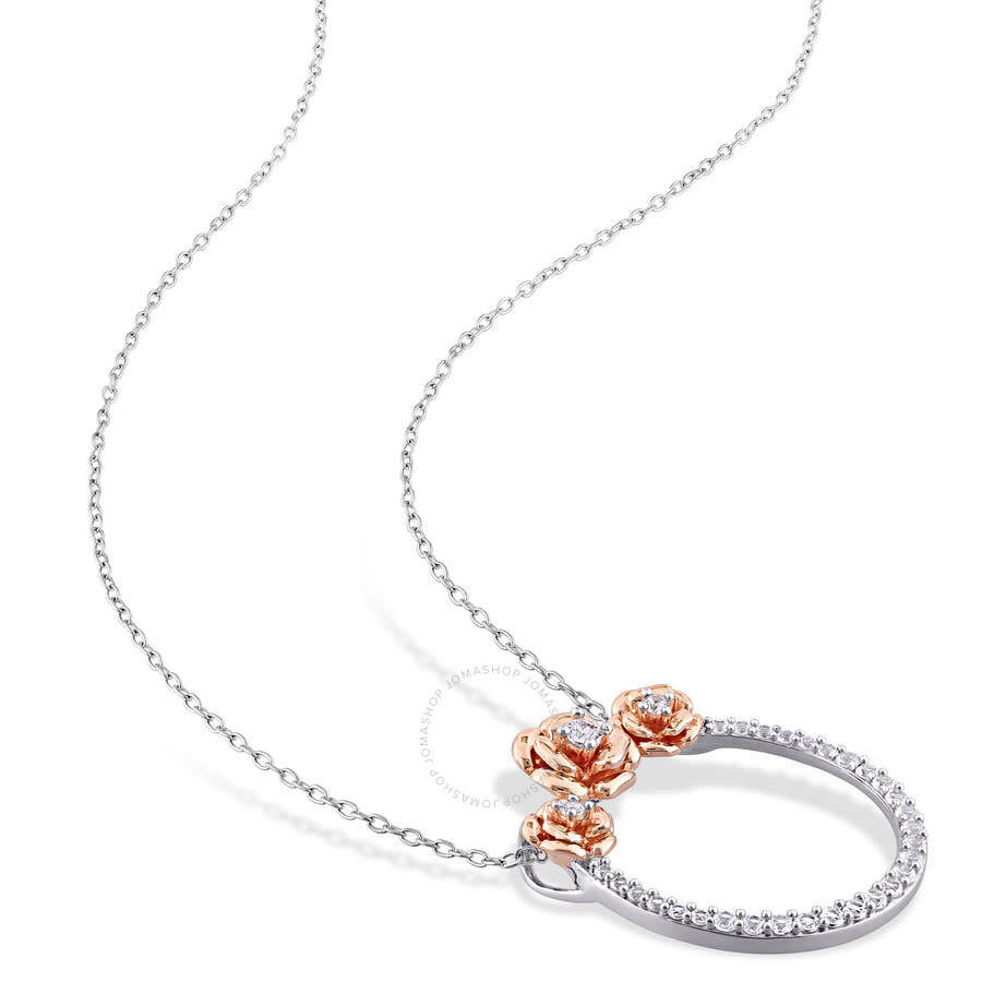 Amour 3/5 Ct Tgw Created White Sapphire Rose Open Circle Pendant With Chain In Rose Plated Sterling In Two Tone