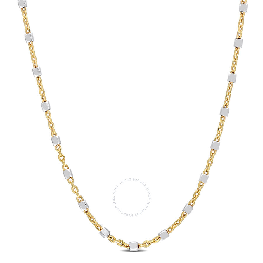 Shop Amour Two-tone White Bead Chain Necklace In Yellow Plated Sterling Silver