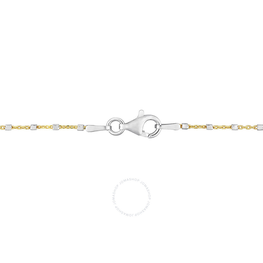 Amour Two-tone White Bead Chain Necklace In Yellow Plated Sterling Silver In Yellow