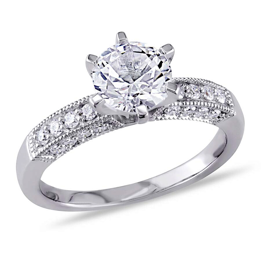Amour 1/4 Ct Tw Diamond And Created White Sapphire Engagement Ring In 10k White Gold In Gold / White