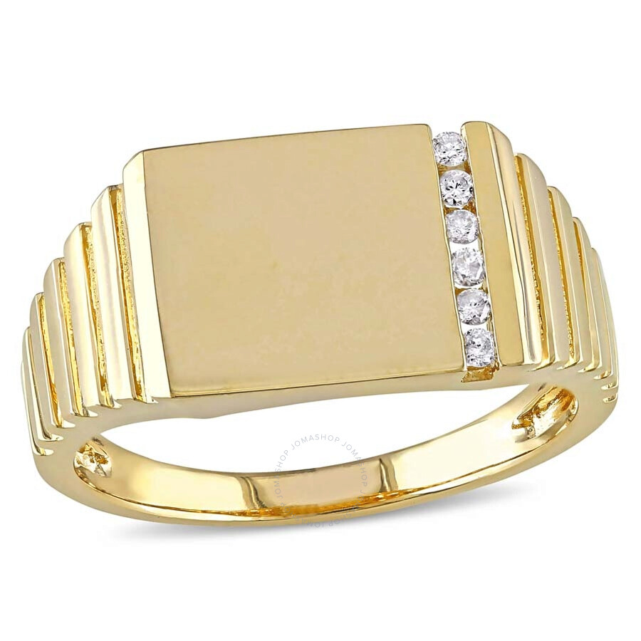 Shop Amour 1/10 Ct Tw Diamond Men's Signet Ring In 10k Yellow Gold In Gold / White / Yellow