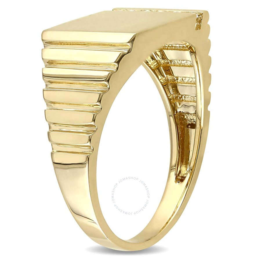 Amour 1/10 Ct Tw Diamond Men's Signet Ring In 10k Yellow Gold In Gold / White / Yellow