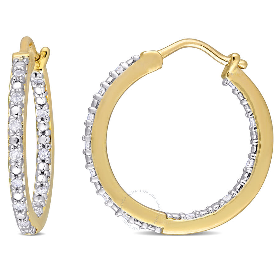 Amour 1/4 Ct Tw Diamond Inside Outside Hoop Earrings In Yellow Plated Sterling Silver In White