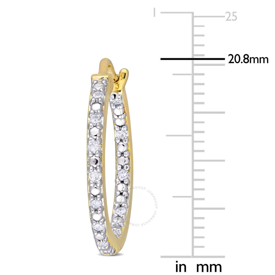 Amour 1/4 Ct Tw Diamond Inside Outside Hoop Earrings In Yellow Plated Sterling Silver In White