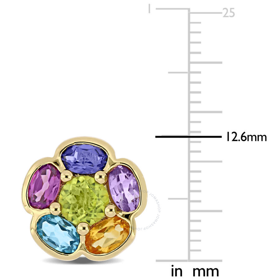 Amour 3 5/8 Ct Tgw Amethyst Swiss-blue Topaz Rhodolite Iolite Citrine Peridot Floral Stud Earrings I In Yellow