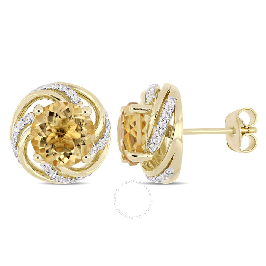 Amour 4 Ct Tgw Citrine And White Topaz Swirl Stud Earrings In Yellow Plated Sterling Silver In Yellow