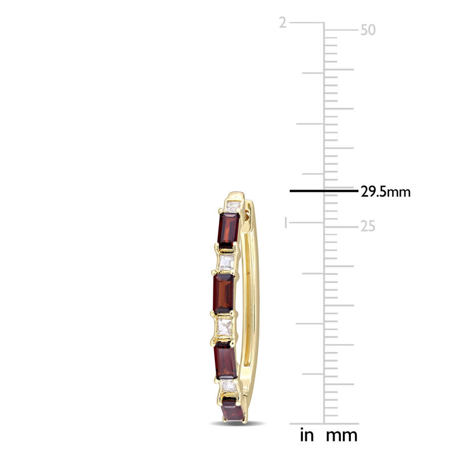 Amour 3 Ct Tgw Baguette Garnet & White Topaz Hoop Earring In Yellow Plated Sterling Silver In Yellow