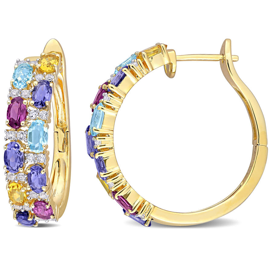 Amour 6 1/6 Ct Tgw Rhodolite Iolite Citrine Swiss-blue Topaz White Topaz Earrings In Yellow Plated S In Yellow