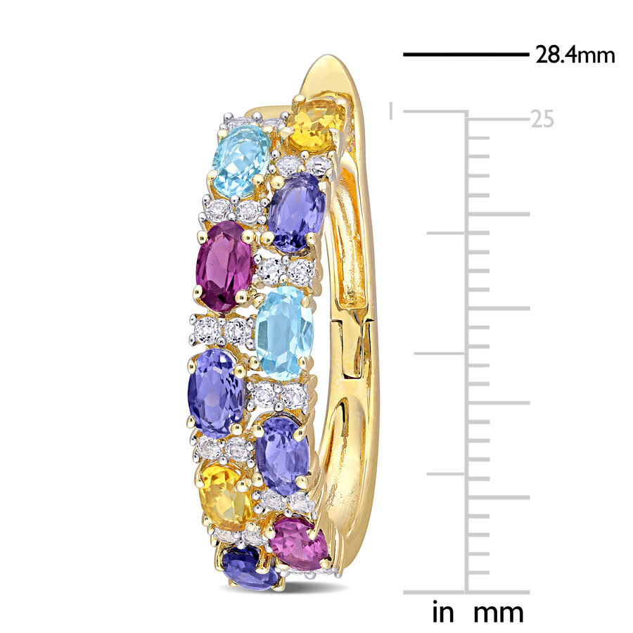 Amour 6 1/6 Ct Tgw Rhodolite Iolite Citrine Swiss-blue Topaz White Topaz Earrings In Yellow Plated S In Yellow
